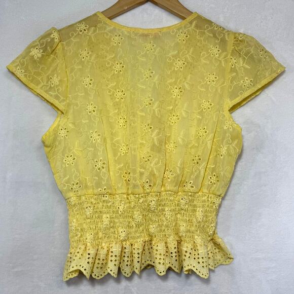 Rose & Grey M Yellow Eyelet Lace Crop Top Ruffle Cottage Coquette Softgirl Cute - Picture 5 of 10